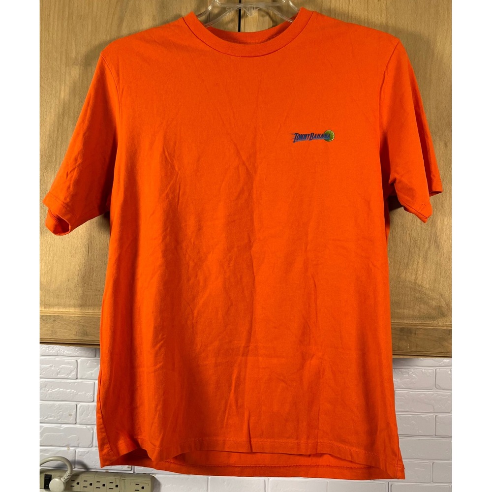 Tommy‎ Bahama T-Shirt Mens Medium Orange Sip Line Cocktail Graphic Relax Cotton